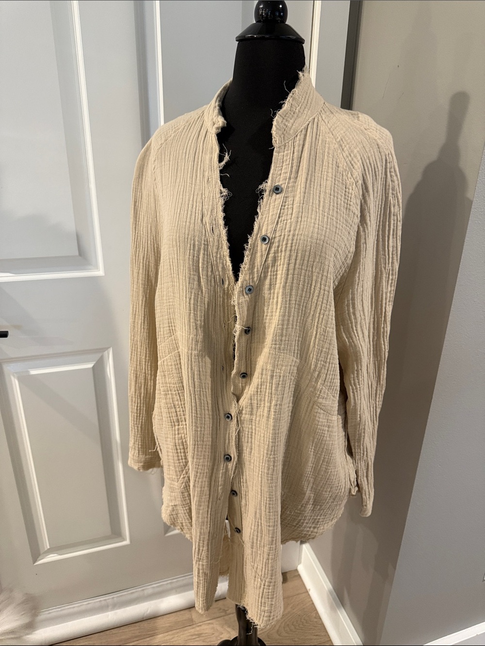 Light Cream Gauze Button-Down Shirt Jacket